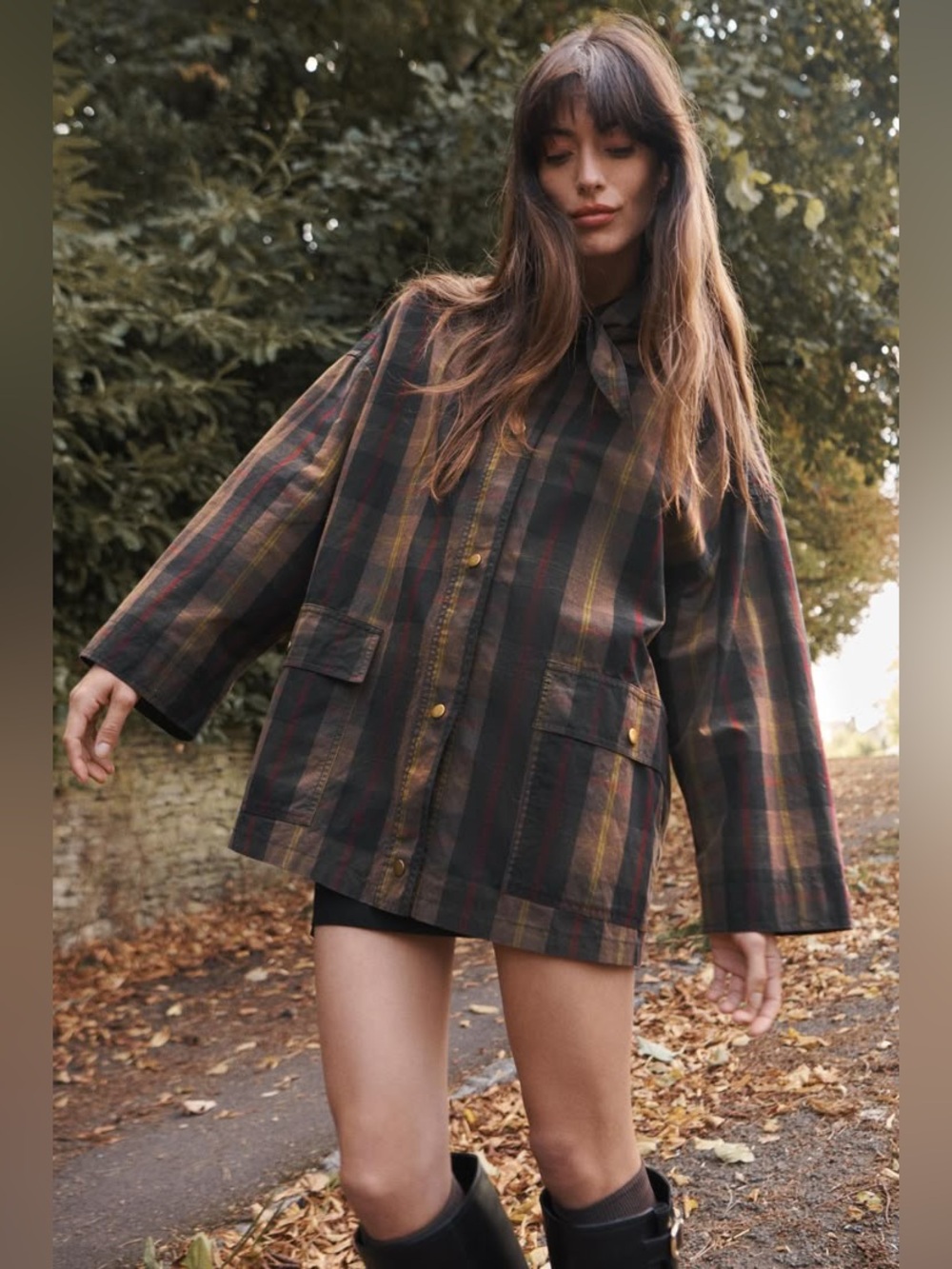 Zara Kerchief Collar Plaid Trench Coat
